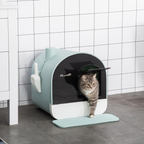 Hooded Cat Litter Tray Kitten Toilet W/ Scoop Filter Flap Door 43x44x47 cm Green