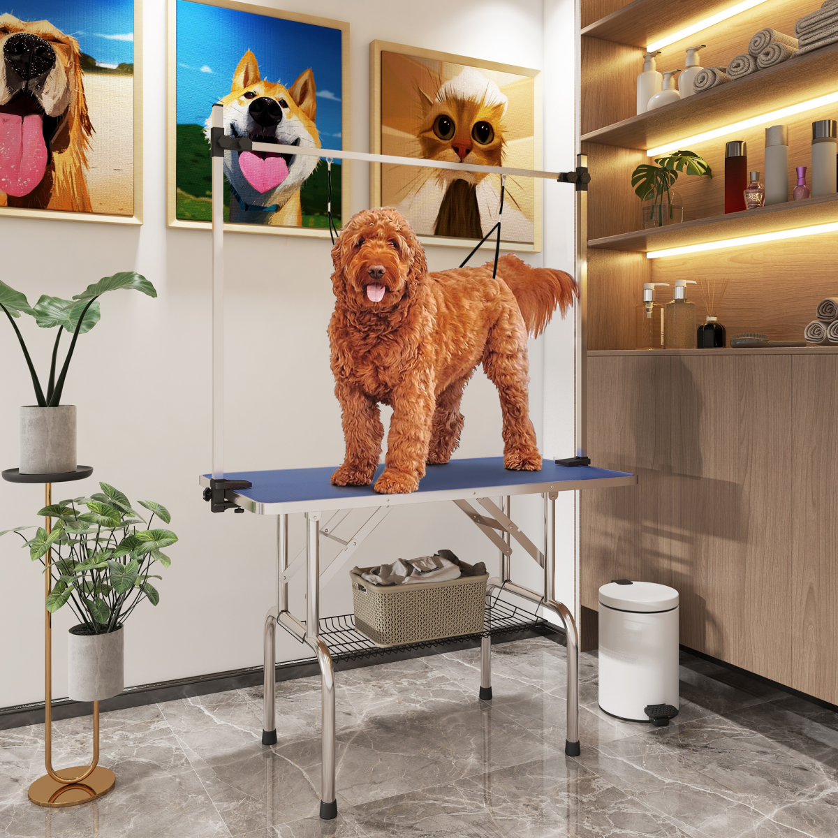 cortex-london-windsor-adjustable-dog-grooming-table-mesh-tray-safety-slings-pawhut