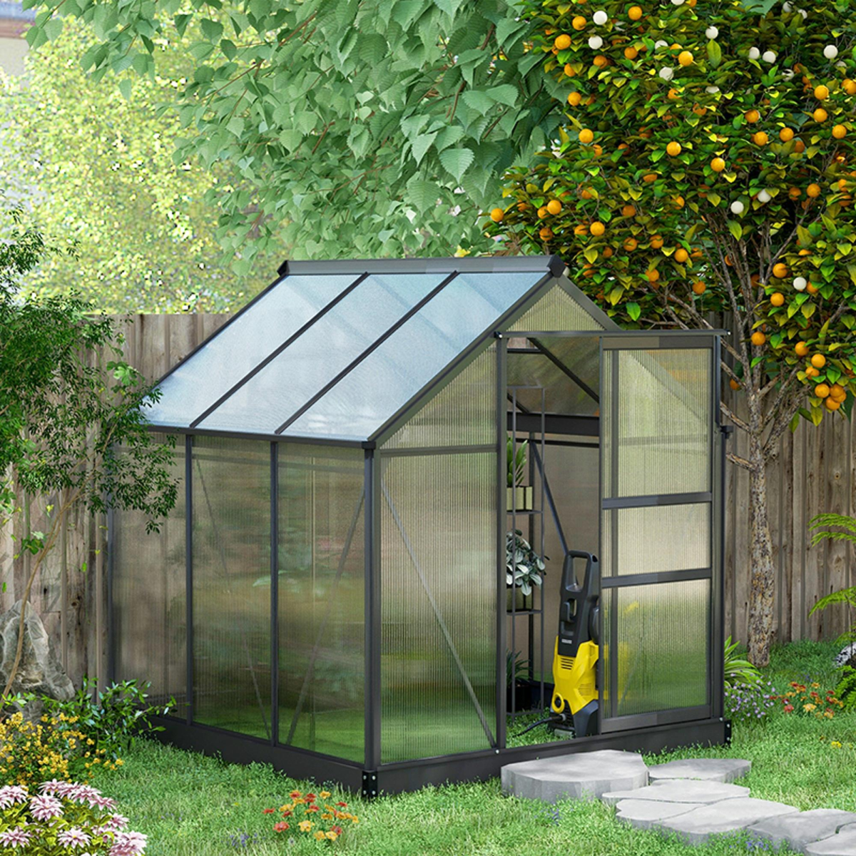 cortex-london-kensington-6-x-6ft-polycarbonate-garden-greenhouse-aluminium-frame-sliding-door