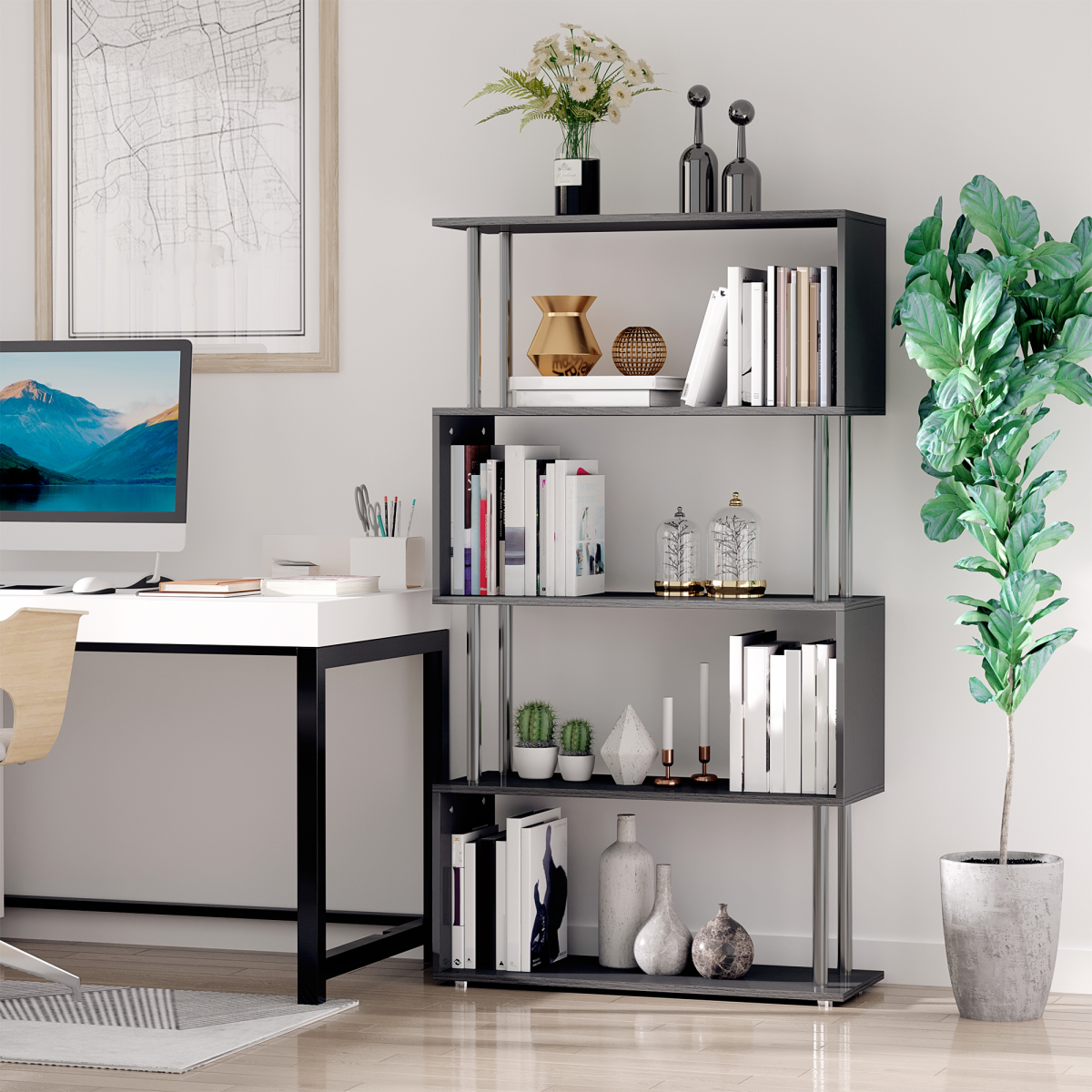 cortex-london-windsor-s-shape-black-wooden-storage-bookshelf-room-divider