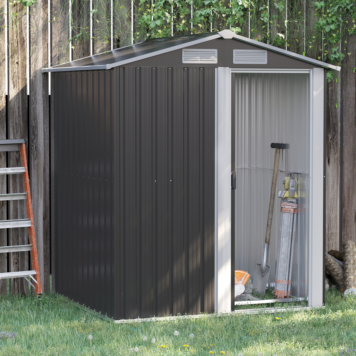 cortex-london-windsor-grey-metal-garden-storage-shed-sliding-door-sloped-roof-four-vents