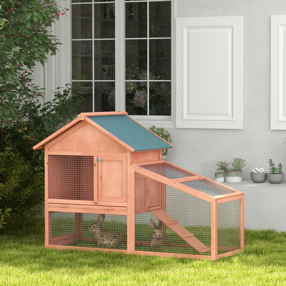cortex-london-windsor-two-tier-solid-fir-rabbit-hutch-water-resistant-roof-ramp