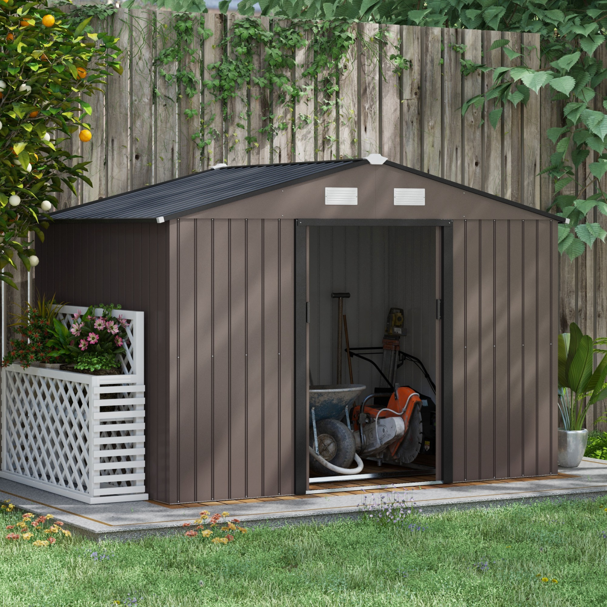 cortex-london-windsor-9-x-6ft-brown-galvanised-metal-sliding-door-garden-shed