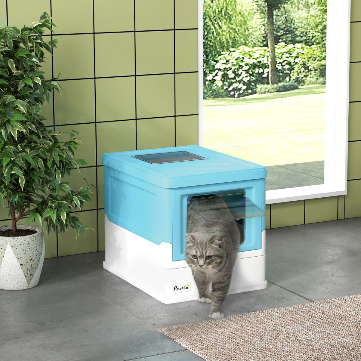 cortex-london-york-hooded-cat-litter-box-light-blue-white-with-scoop