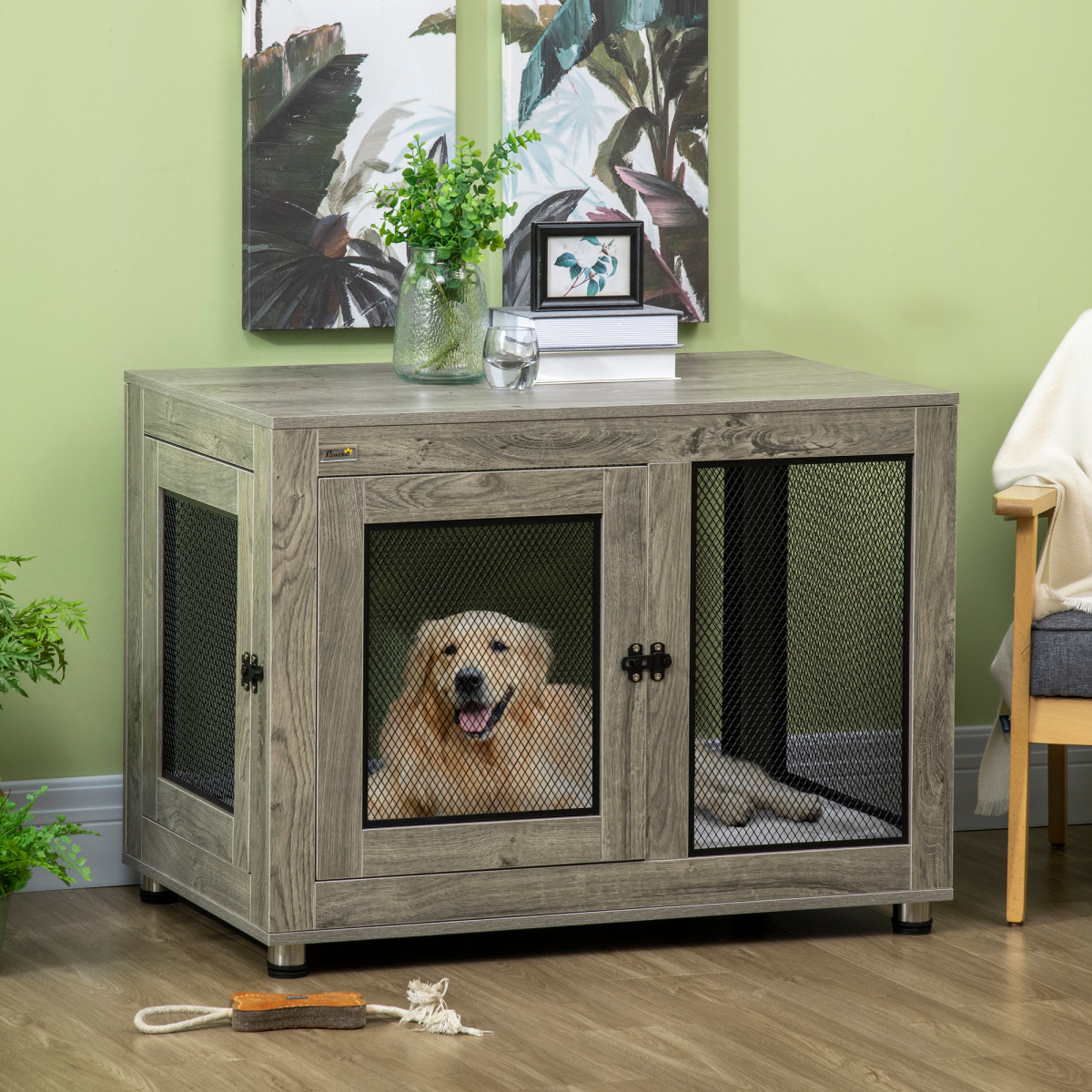 cortex-london-windsor-dog-crate-end-table-two-doors-cushion