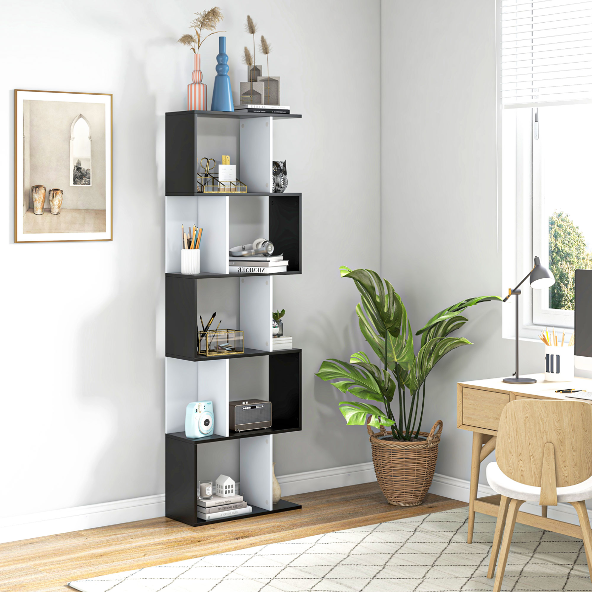 cortex-london-windsor-five-tier-s-shape-bookcase-divider-black