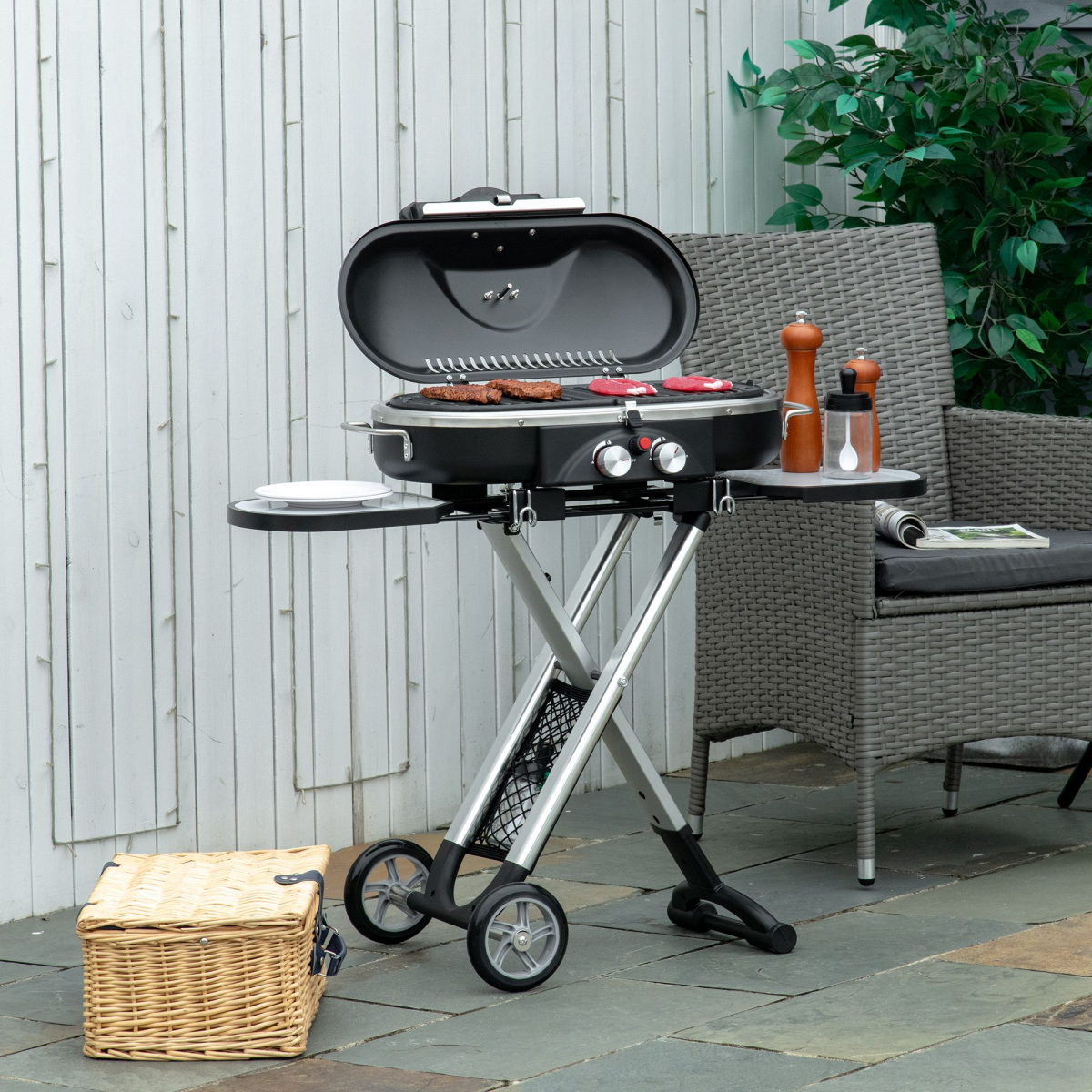 cortex-london-windsor-foldable-2-burner-gas-bbq-grill-trolley-side-shelves