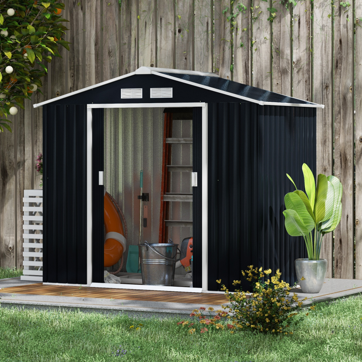 cortex-london-windsor-lockable-grey-galvanised-steel-garden-shed-7ft-4ft-vented