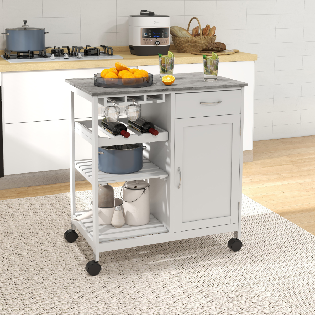 cortex-london-windsor-kitchen-trolley-white-wine-rack-drawer-marble-effect-countertop