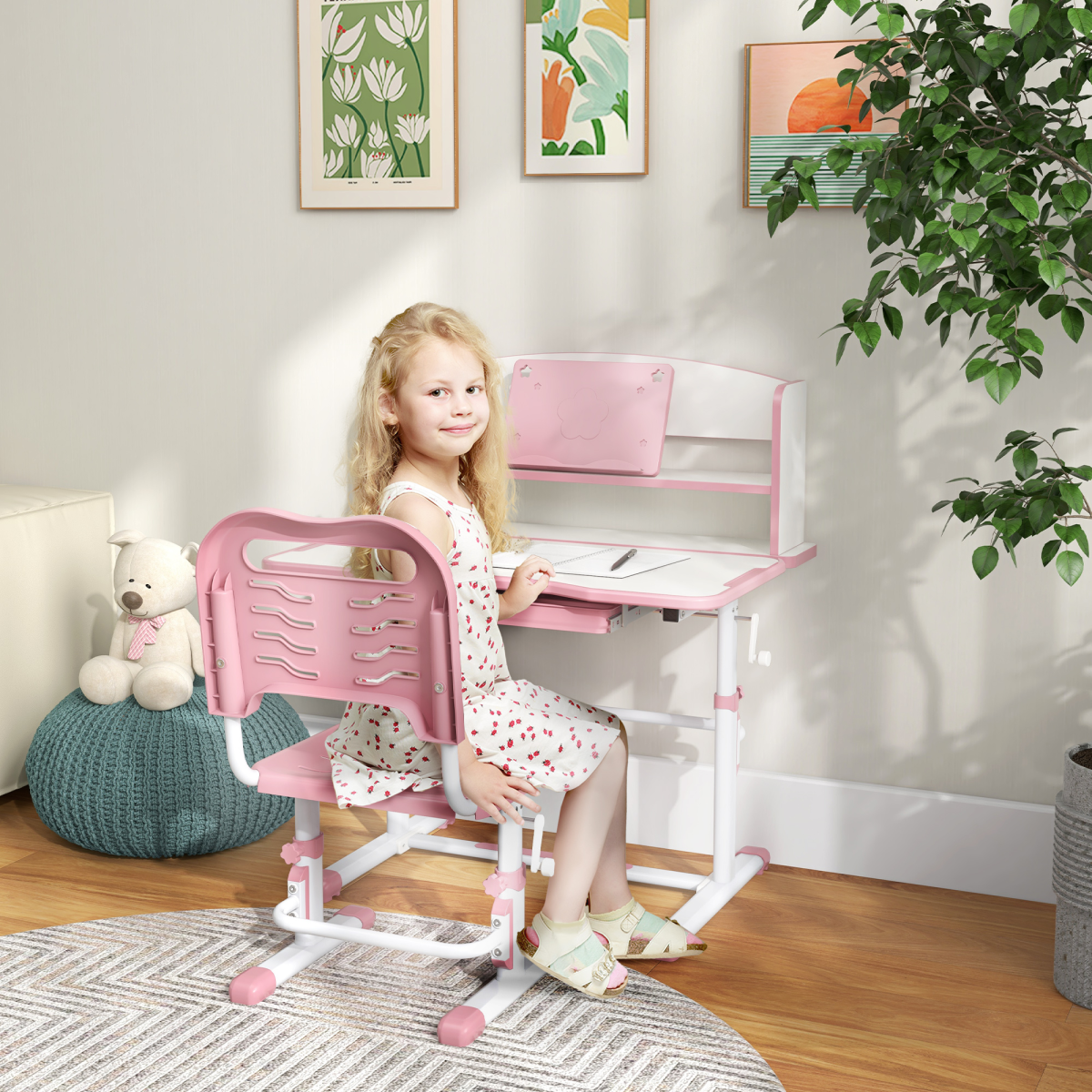 cortex-london-zonekiz-pink-height-adjustable-kids-desk-and-chair-set-with-drawer-bookshelf