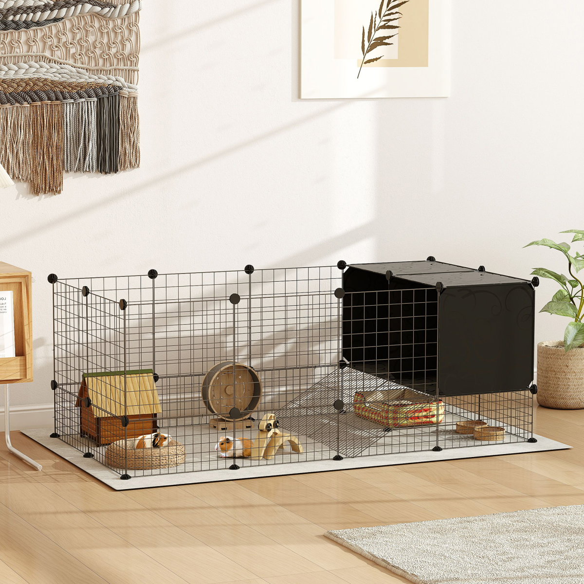 cortex-london-windsor-small-animal-cage-raised-huts-guinea-pigs-rabbits-black