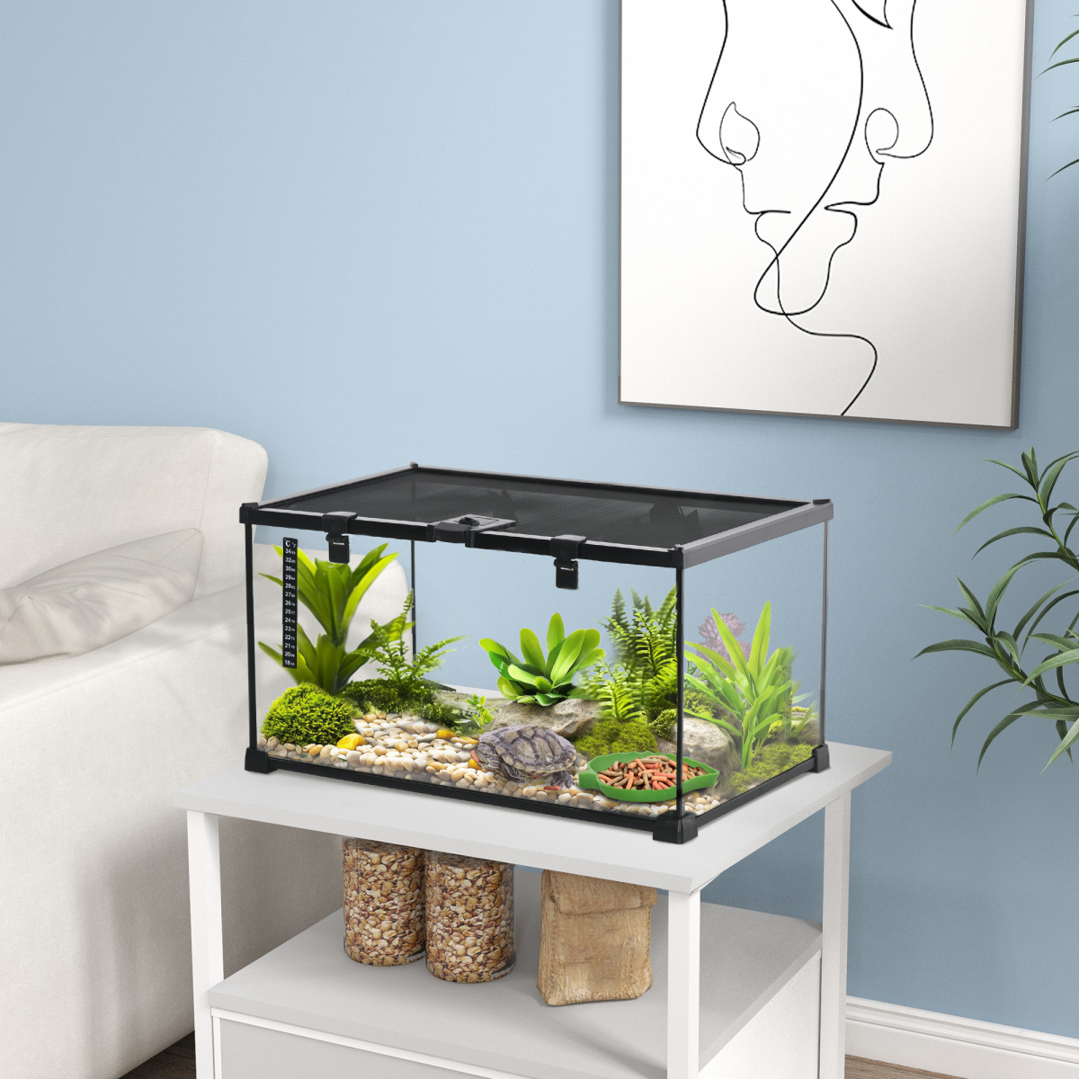 cortex-london-windsor-pawhut-glass-reptile-terrarium-with-wire-mesh-top-and-leaf-shaped-water-basin