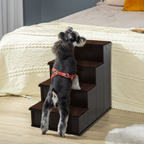 4-Step Wooden Pet Stair Steps with Soft Short Plush Cushions Dog Ladder for Bed