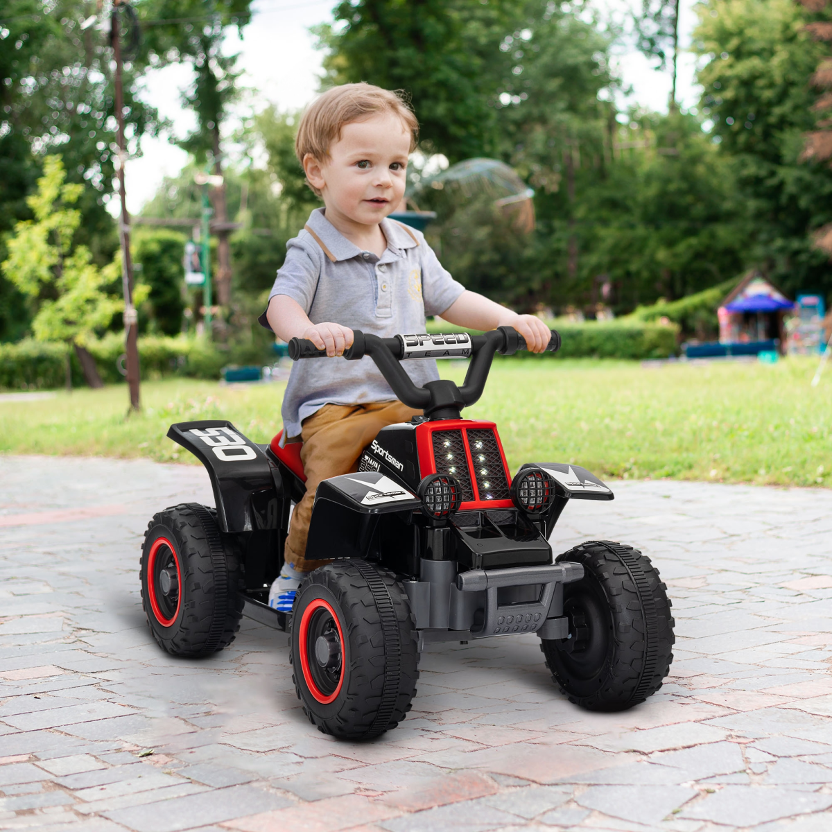 cortex-london-windsor-kids-electric-quad-bike-black-and-red-6v-led-headlights