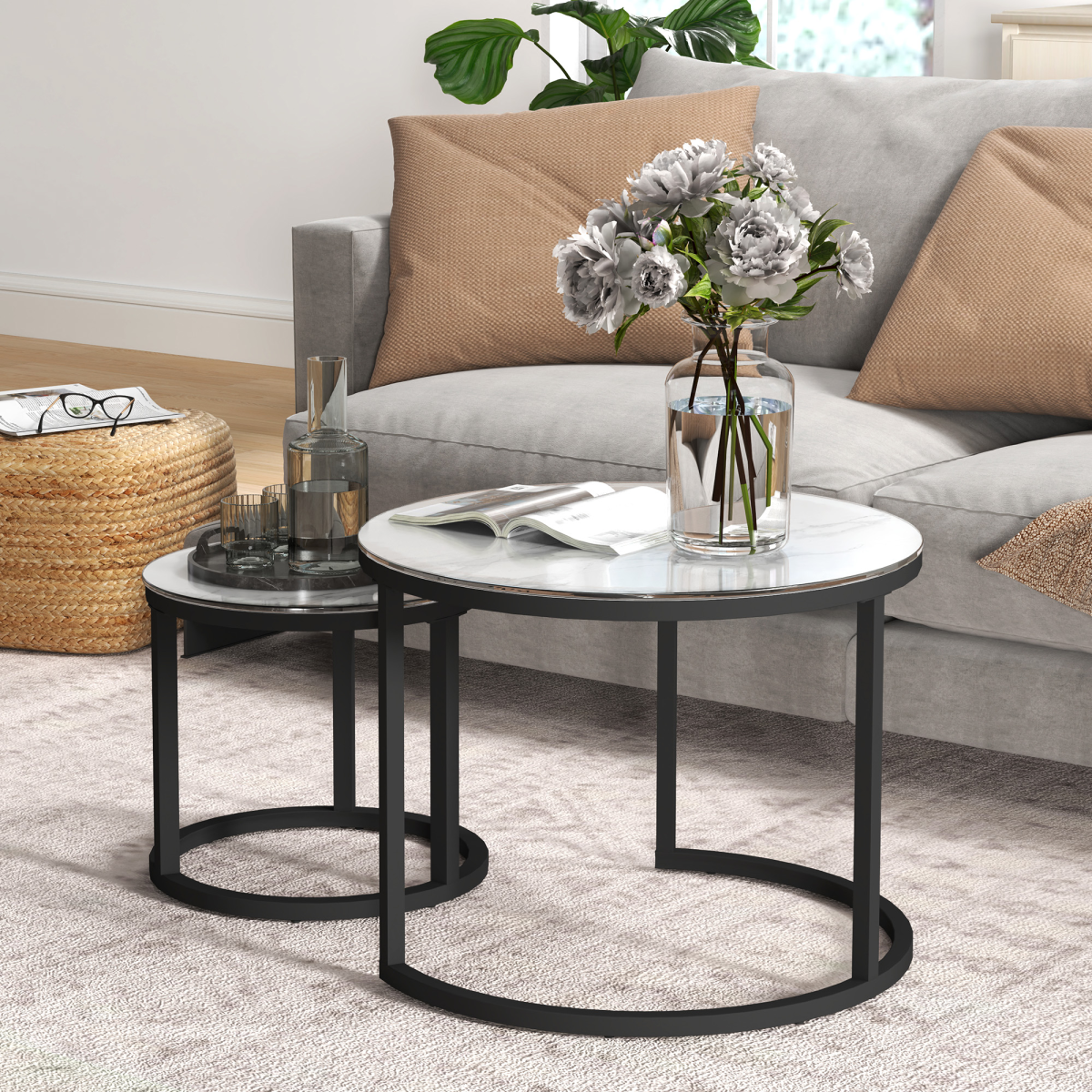 cortex-london-windsor-round-marble-effect-glass-nesting-coffee-table-set-of-2-white-black