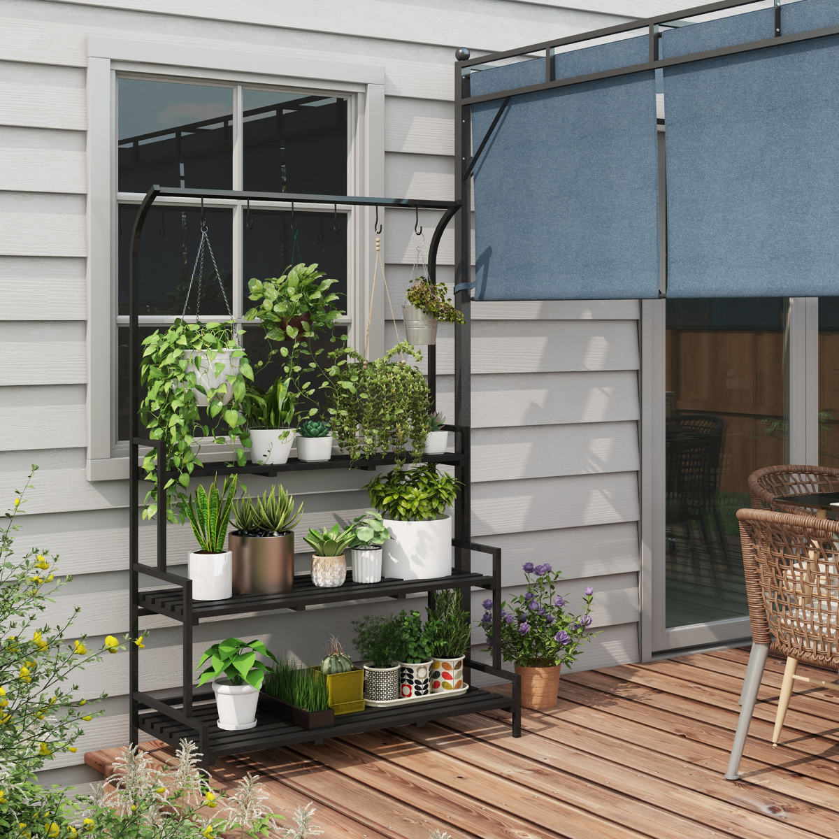 cortex-london-windsor-three-tier-black-plant-rack-with-hanging-hooks