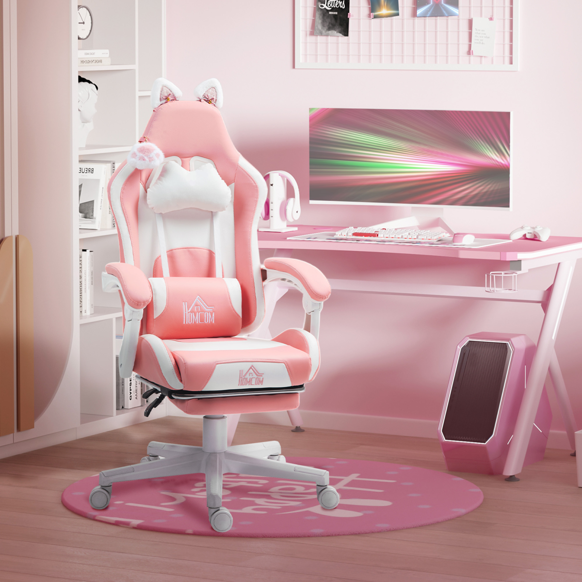 cortex-london-windsor-pink-cat-ear-gaming-chair-with-footrest