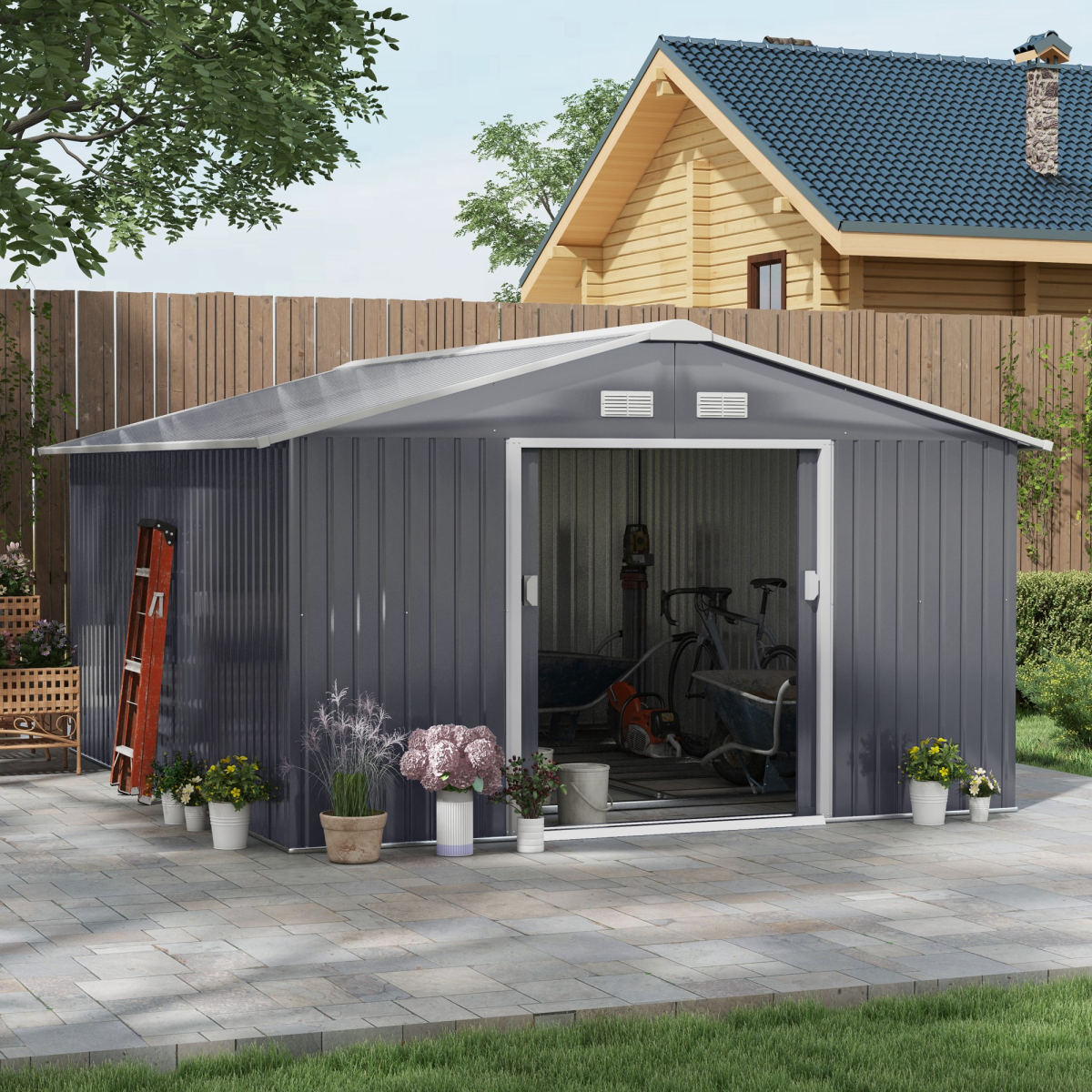 cortex-london-windsor-13-x-11ft-grey-galvanised-steel-garden-shed-foundation-ventilation