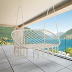 Hanging Hammock Chair Cotton Rope Swing & Metal Frame Large Macrame, Cream White