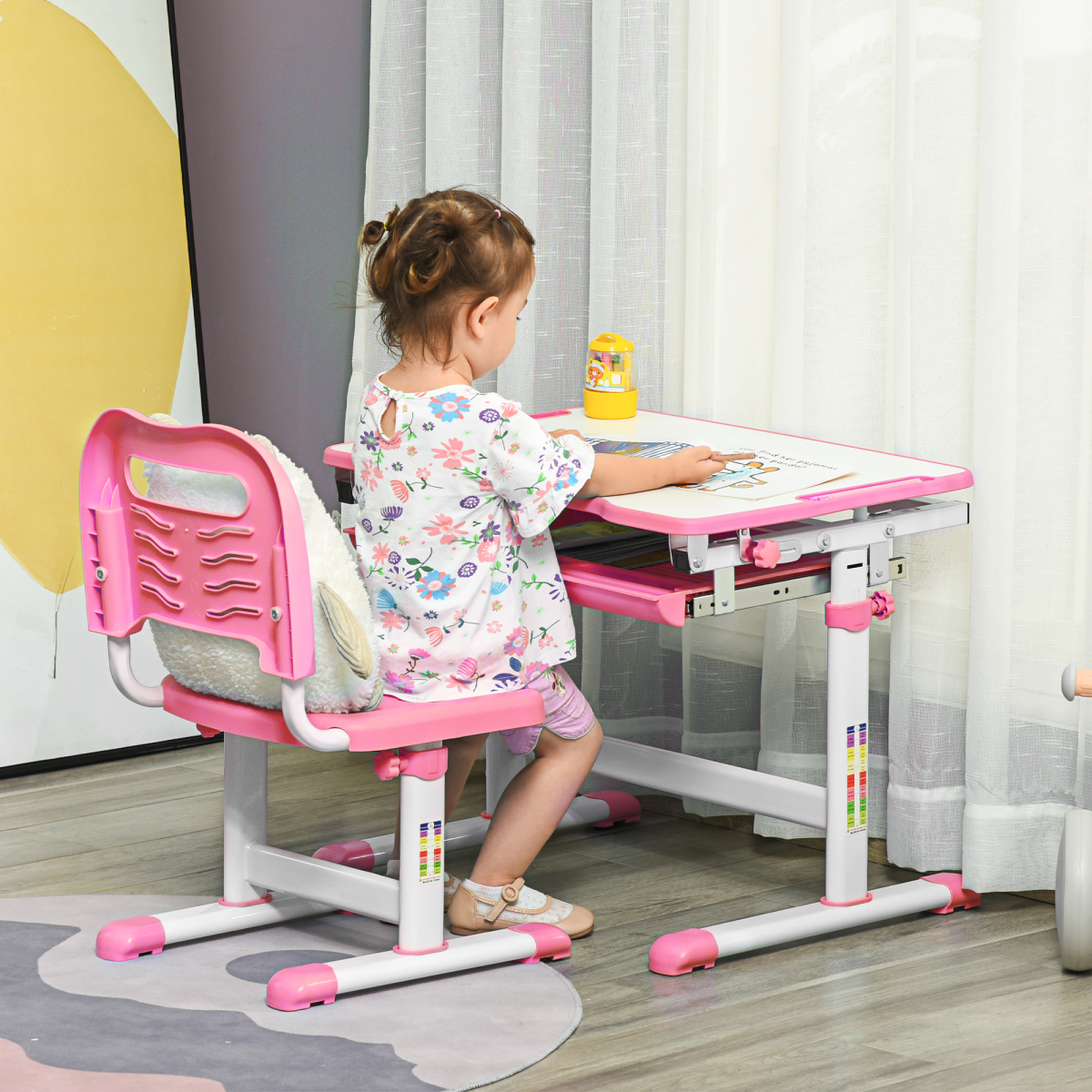 cortex-london-windsor-pink-kids-height-adjustable-desk-chair-set