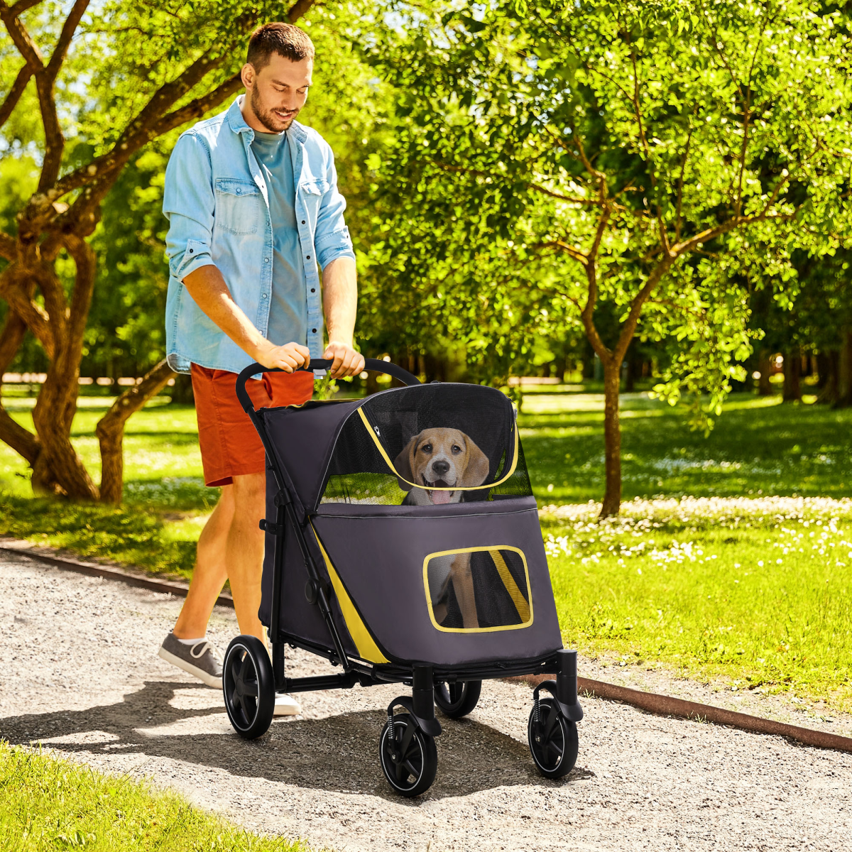 cortex-london-windsor-foldable-dog-stroller-grey-universal-wheels-shock-absorber