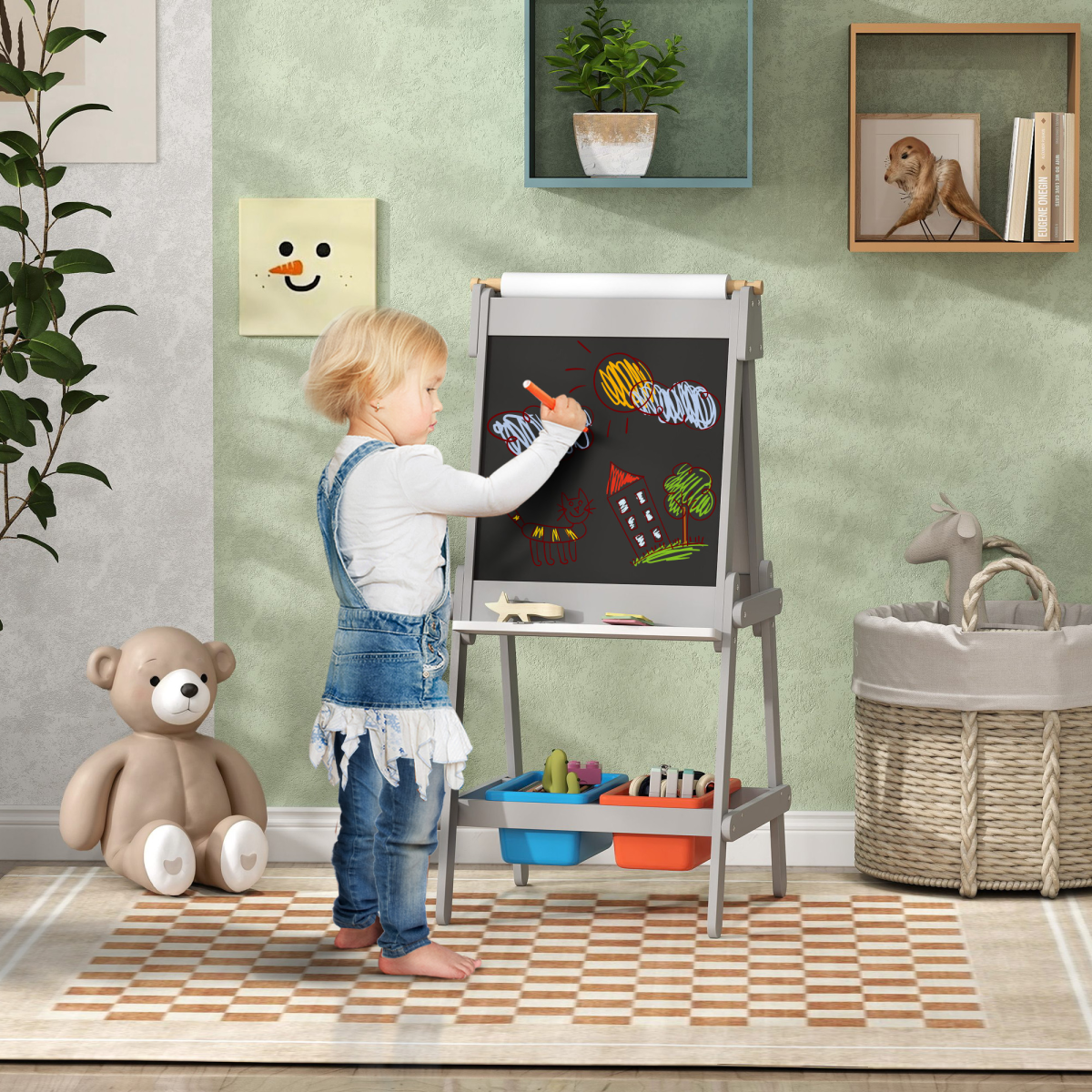cortex-london-windsor-kids-double-sided-art-easel-with-paper-roll-grey