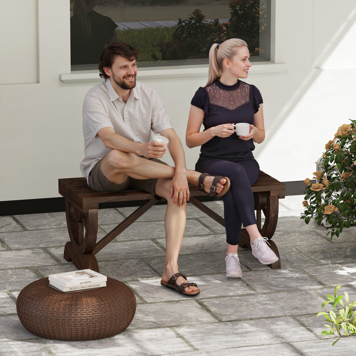 cortex-london-york-rustic-wooden-wagon-wheel-bench-two-seater-brown-fir-wood