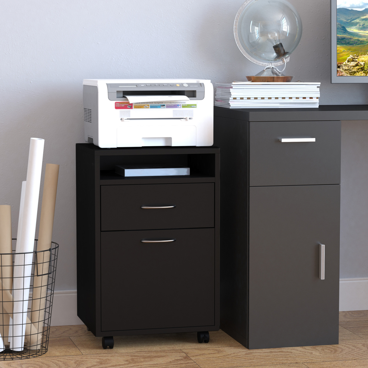 cortex-london-york-60cm-black-storage-cabinet-drawer-shelf-wheels