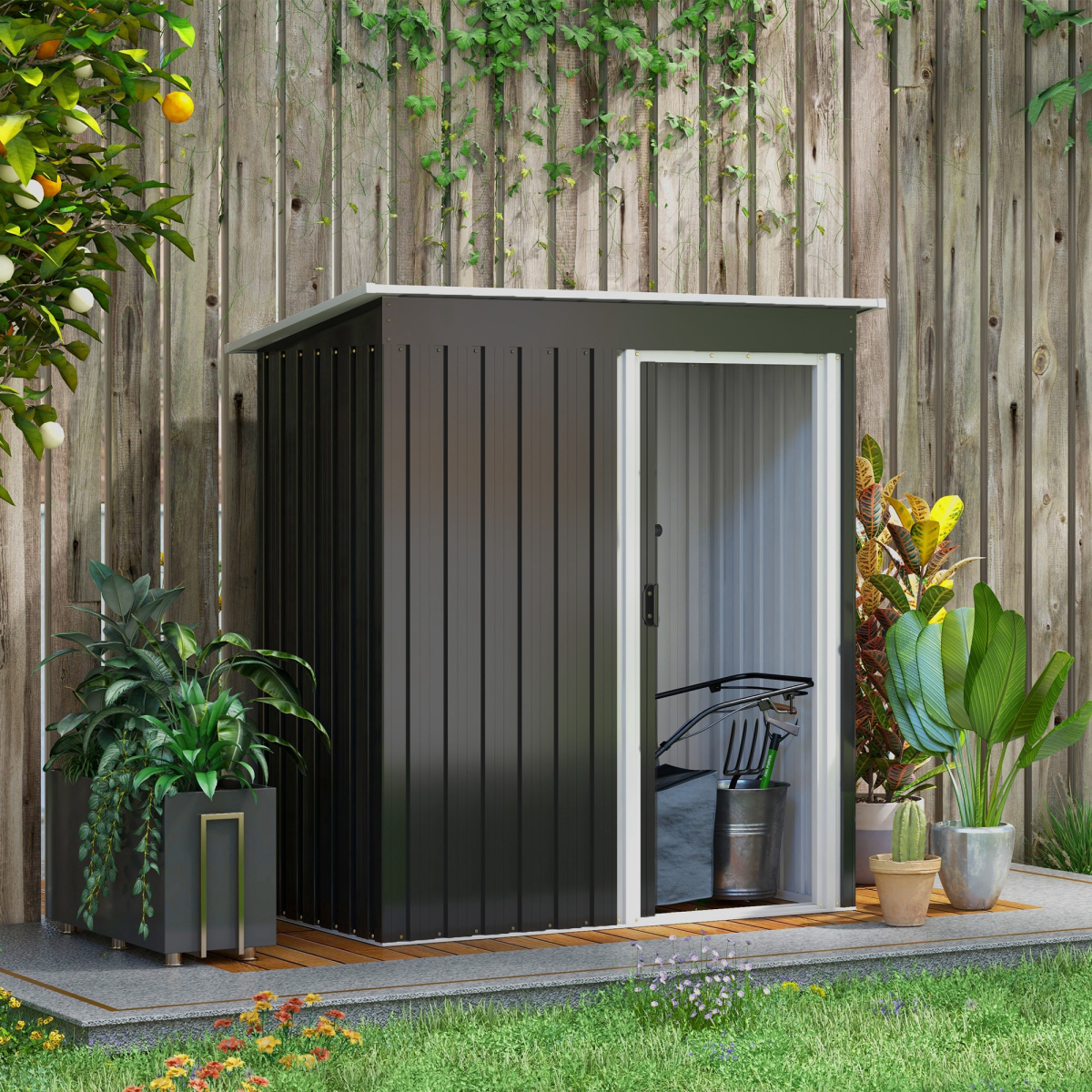 cortex-london-windsor-5-x-3ft-garden-storage-shed-sliding-door-black