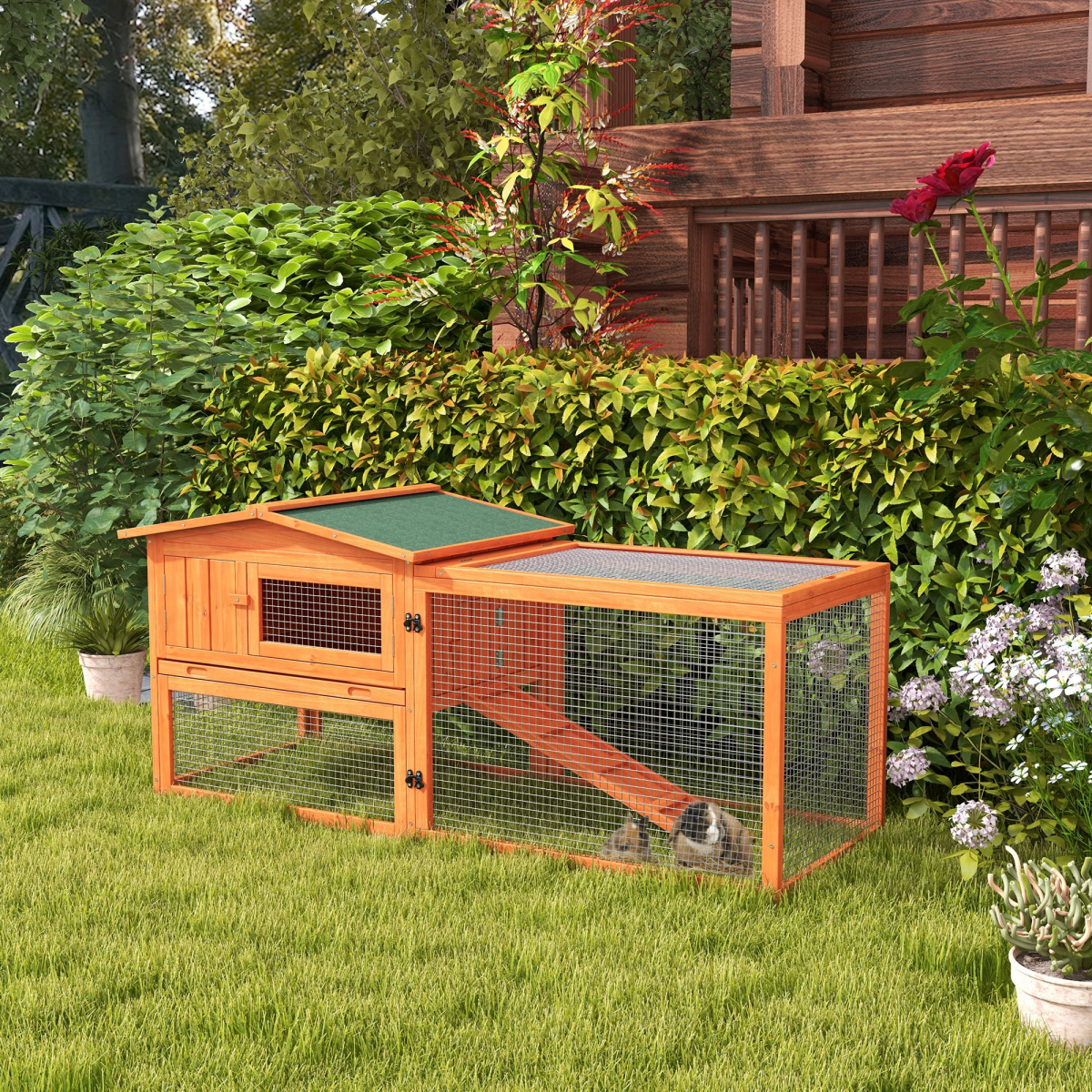 cortex-london-windsor-outdoor-rabbit-hutch-and-run-ramp-hay-rack-156x58x68cm