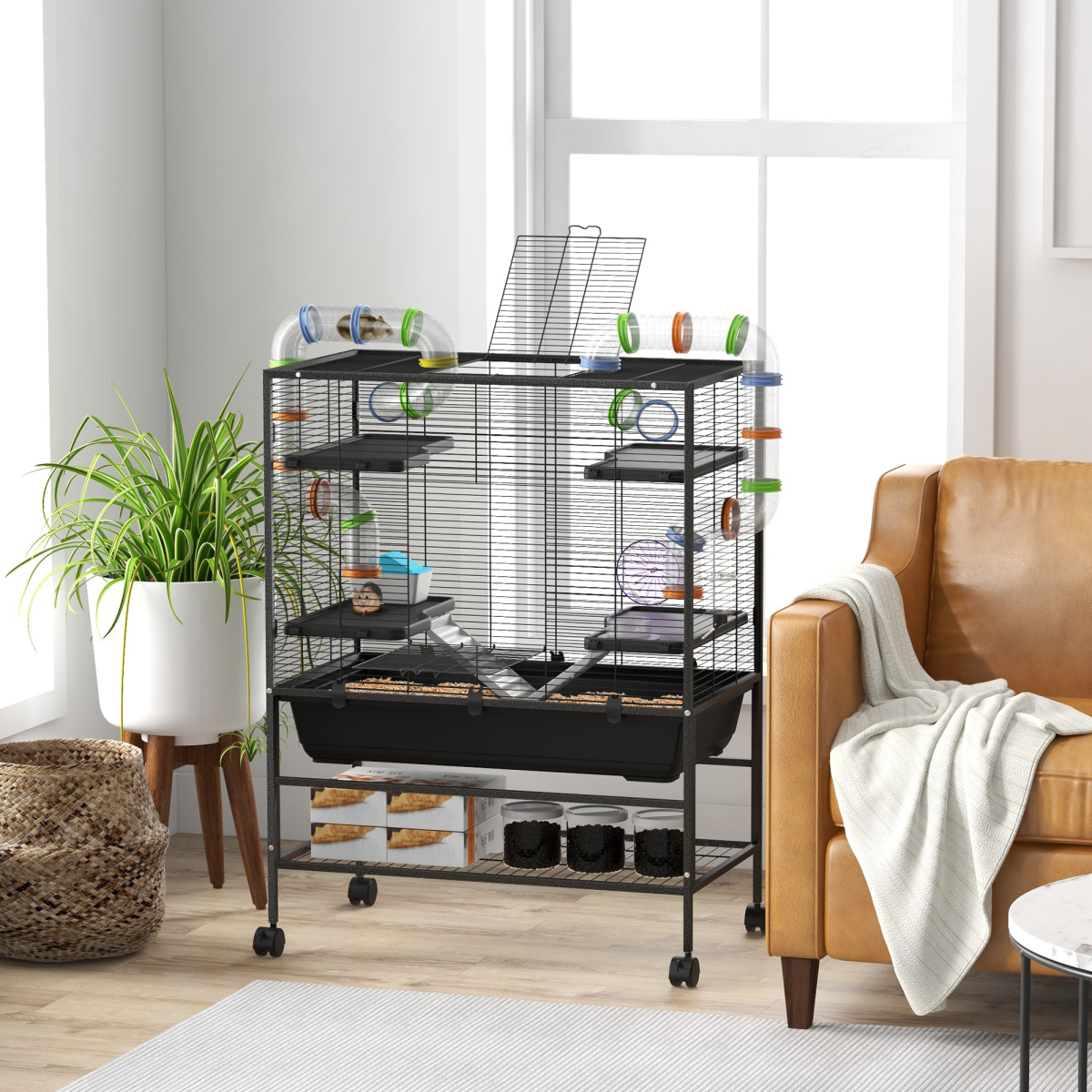 cortex-london-york-large-hamster-rat-cage-multicoloured-tubes-wheels-storage-shelf