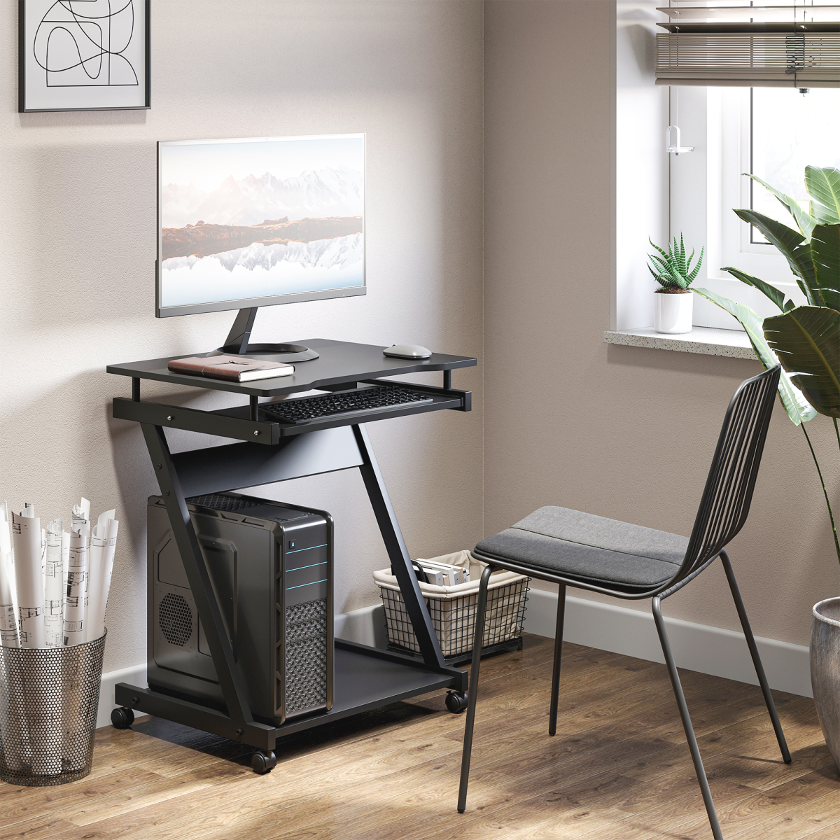 cortex-london-windsor-movable-computer-desk-keyboard-tray-black-four-wheels