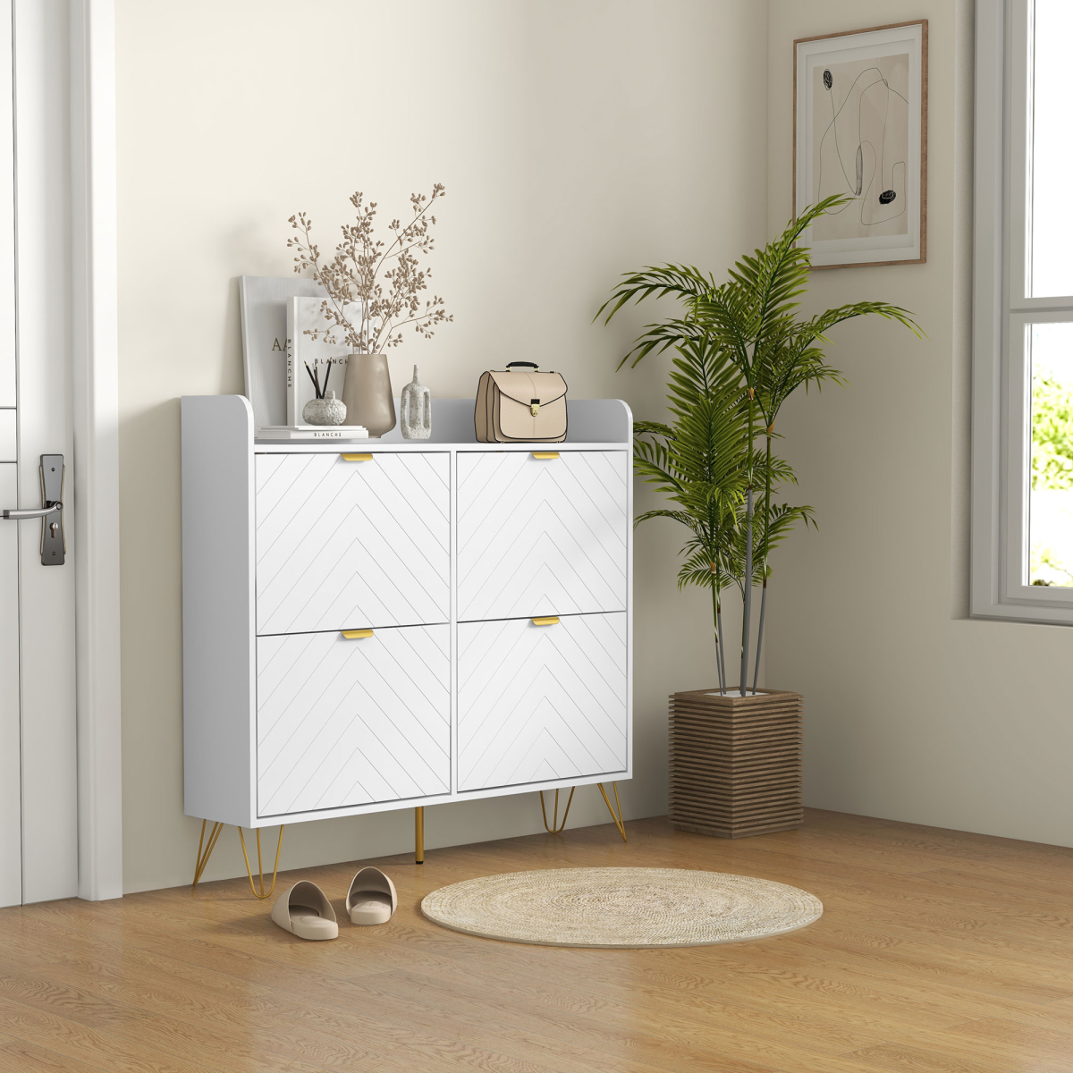cortex-london-kensington-narrow-shoe-storage-cabinet-four-flip-drawers-white-gold-tone