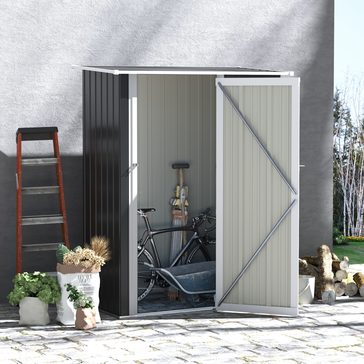 cortex-london-windsor-garden-storage-shed-grey-lockable-door-sloped-roof-142-x-84-x-189cm