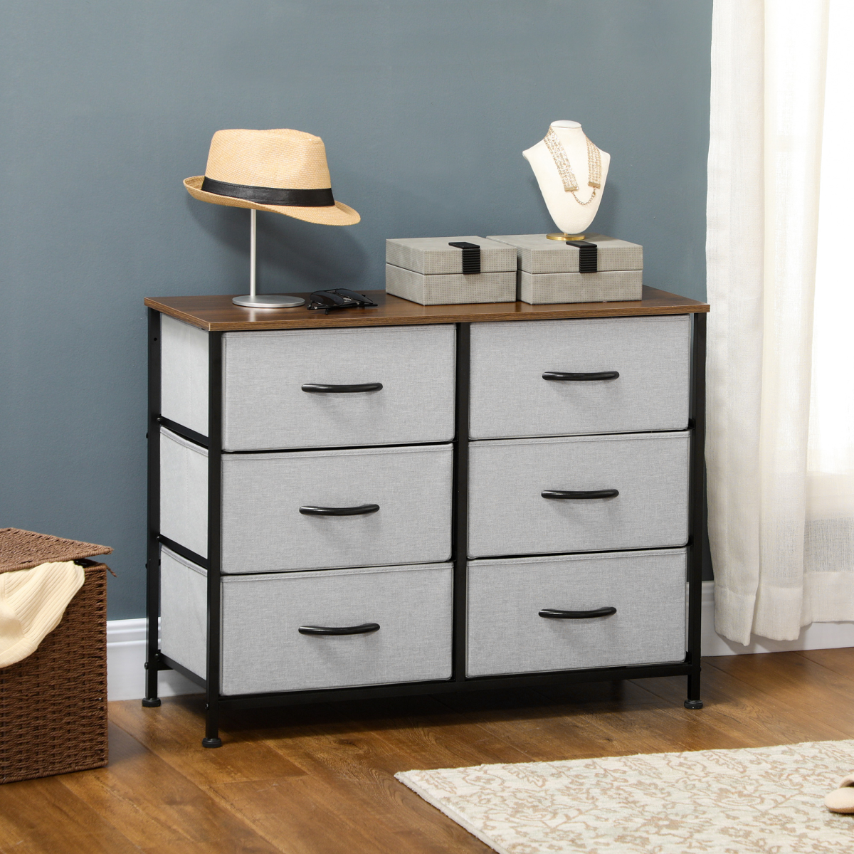 cortex-london-windsor-six-drawer-grey-fabric-chest-wood-effect-top