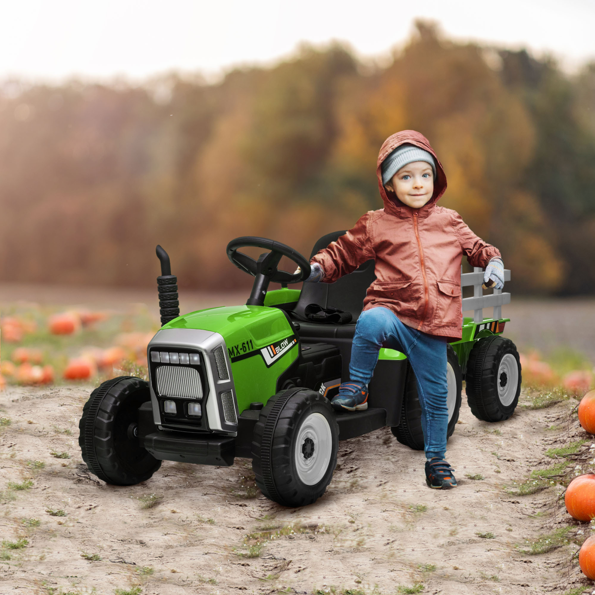 cortex-london-york-green-remote-control-ride-on-tractor-with-detachable-trailer