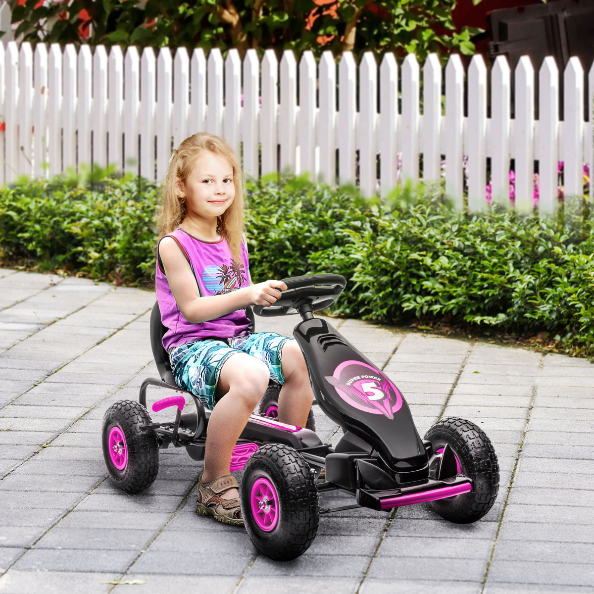 cortex-london-windsor-pink-childrens-pedal-go-kart-adjustable-seat-rubber-wheels-brake