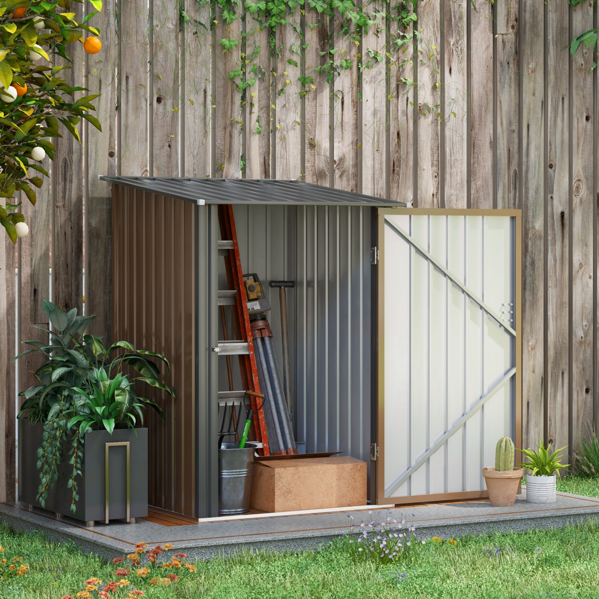 cortex-london-windsor-steel-garden-storage-shed-brown-dark-grey