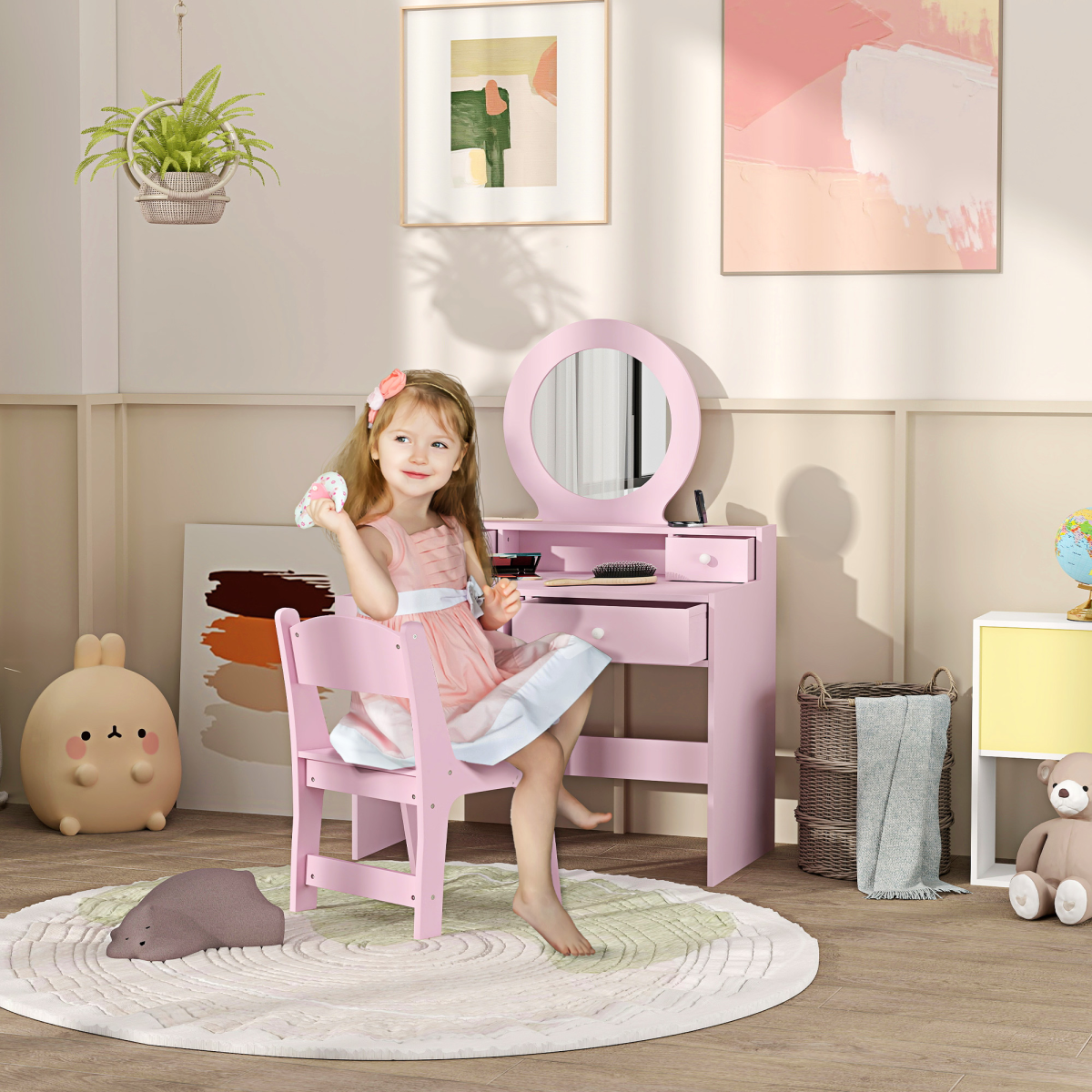 cortex-london-windsor-kids-pink-dressing-table-set-mirror-stool-drawers