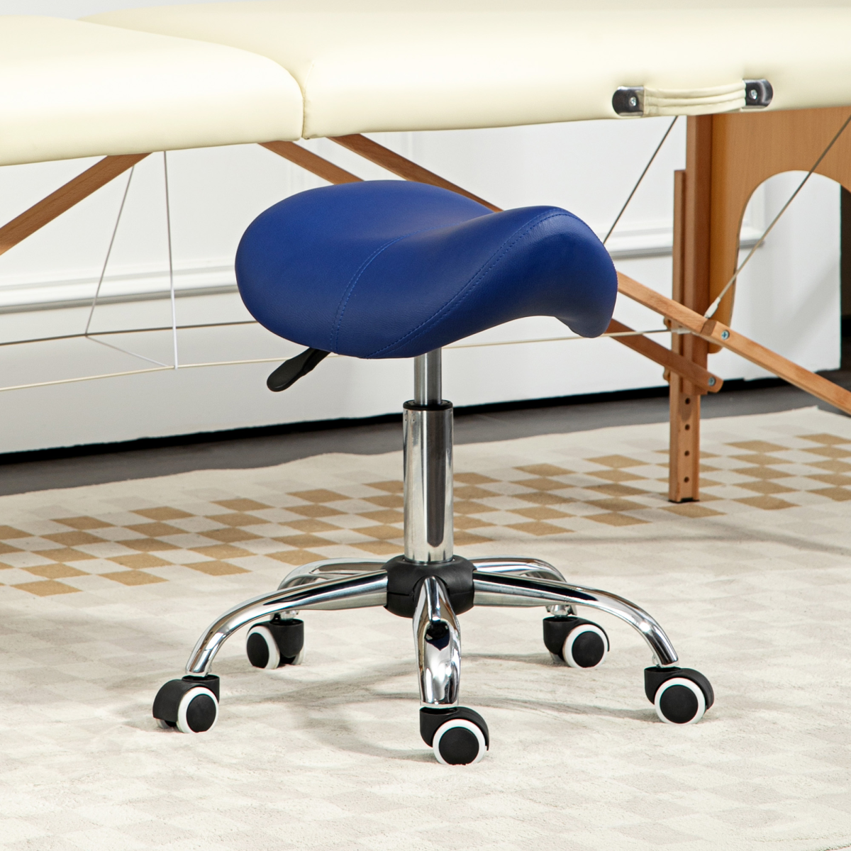 cortex-london-windsor-dark-blue-pu-leather-adjustable-saddle-stool-homcom