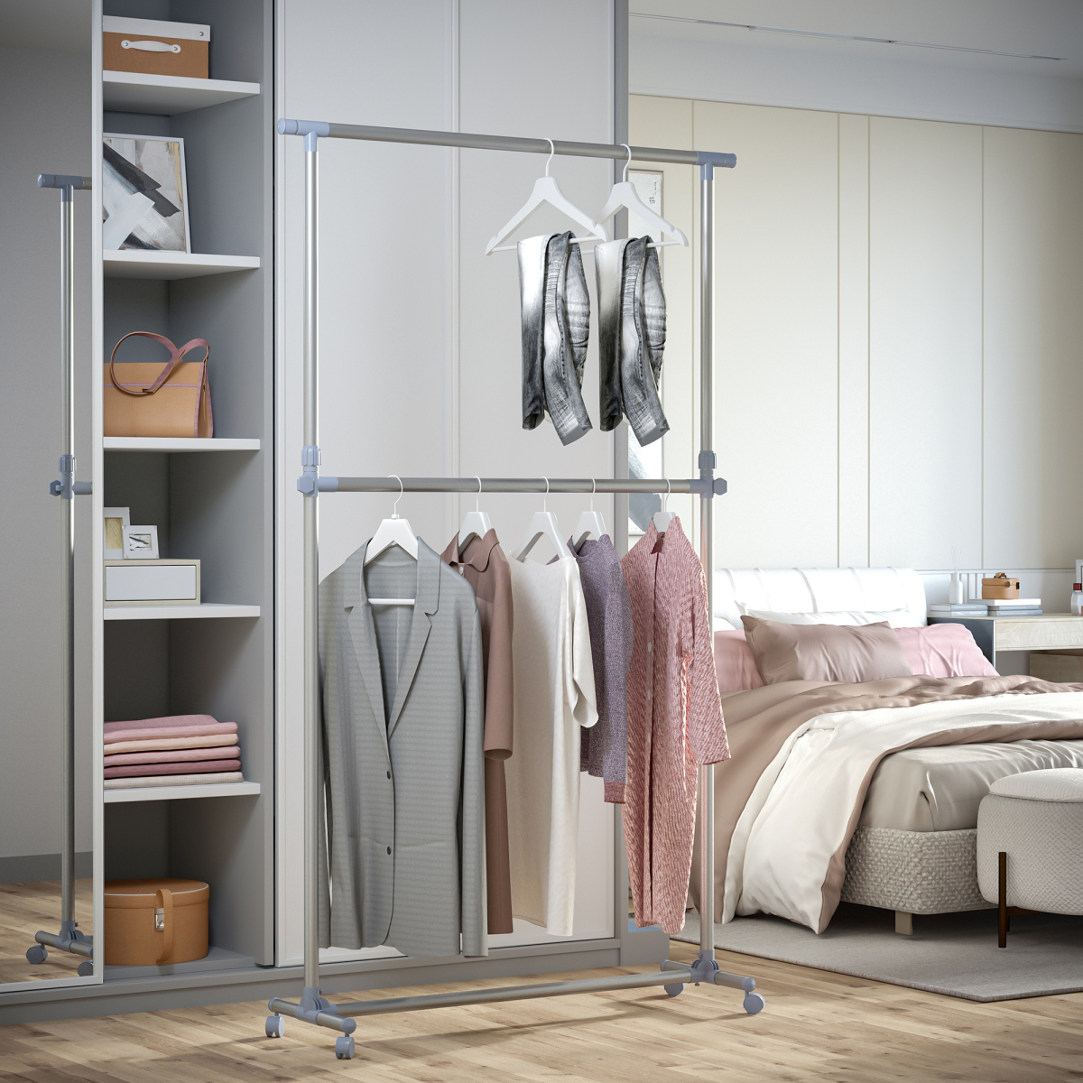 cortex-london-windsor-heavy-duty-adjustable-clothes-hanger-silver-grey-lockable-wheels
