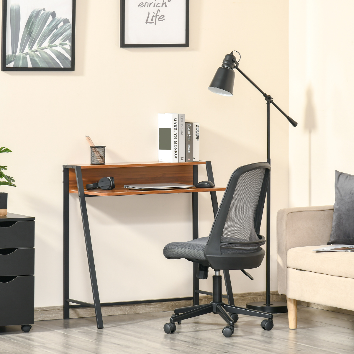 cortex-london-york-walnut-computer-desk-84cm-two-tier-steel-frame