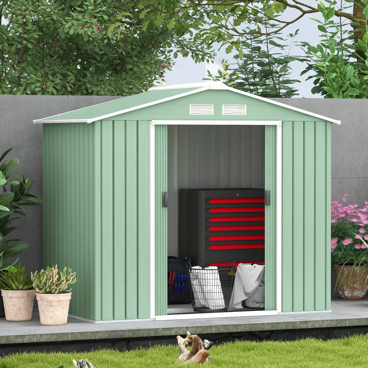 cortex-london-windsor-galvanised-steel-locking-garden-shed-light-green