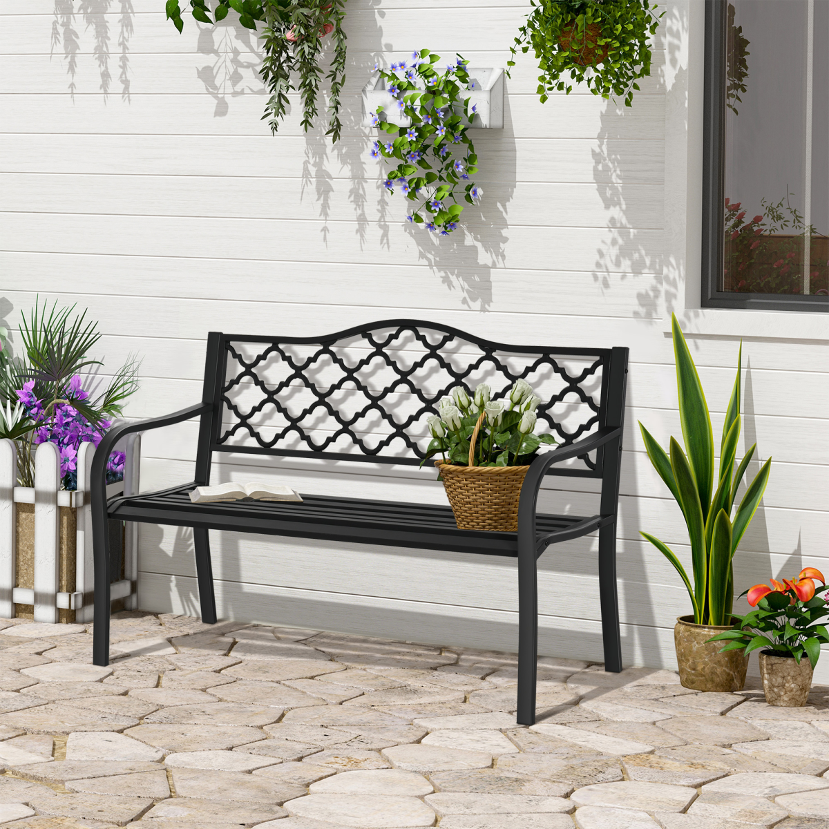 cortex-london-windsor-antique-steel-2-seater-outdoor-garden-bench-armrest-matte-black