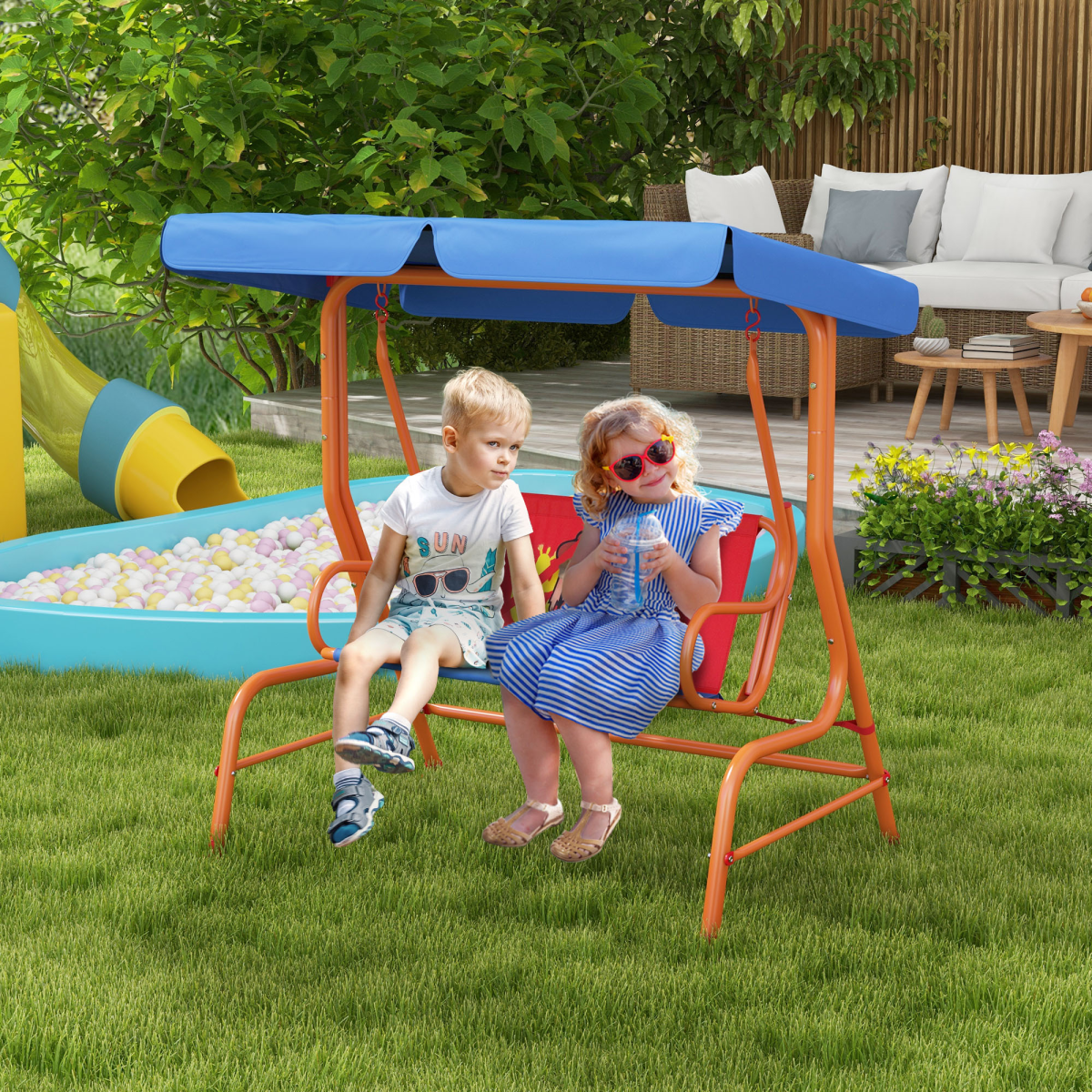 cortex-london-bristol-cowboy-kids-two-seater-swing-chair-adjustable-canopy