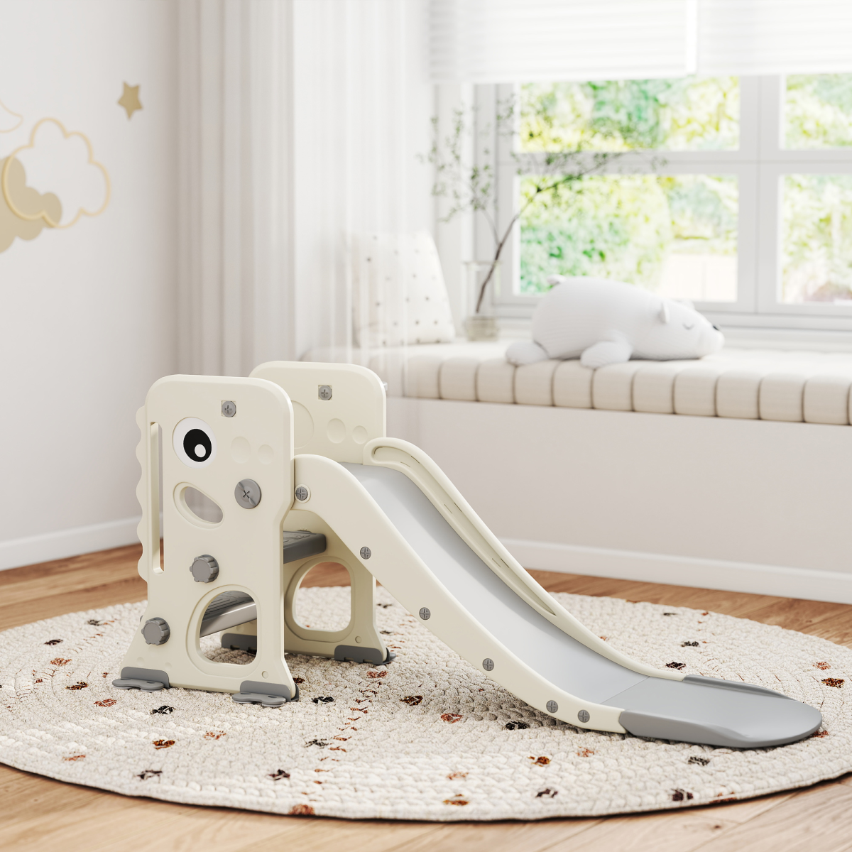 cortex-london-windsor-dinosaur-kids-slide-climber-basketball-hoop-cream-white