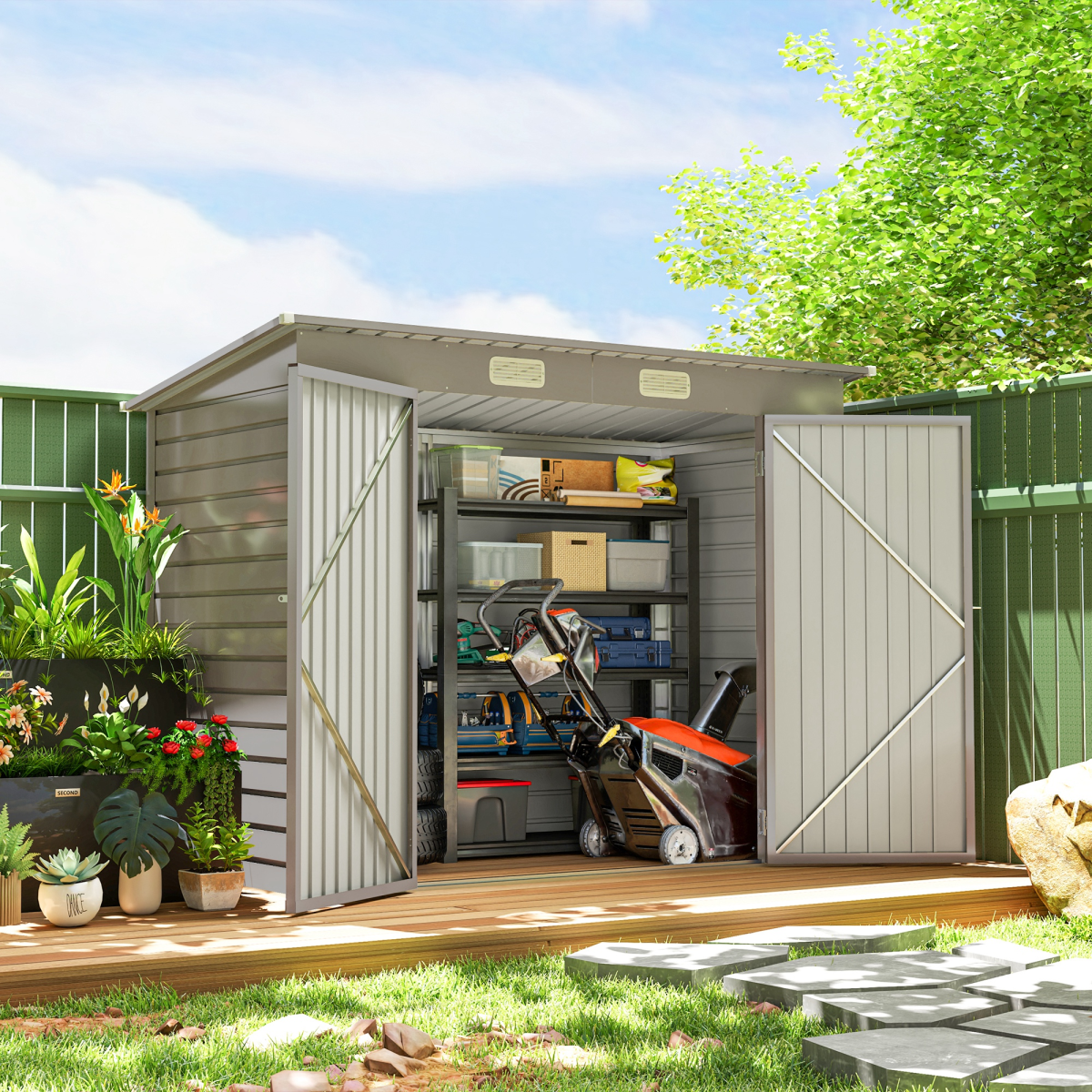 cortex-london-windsor-metal-garden-storage-shed-8-x-4ft-light-grey