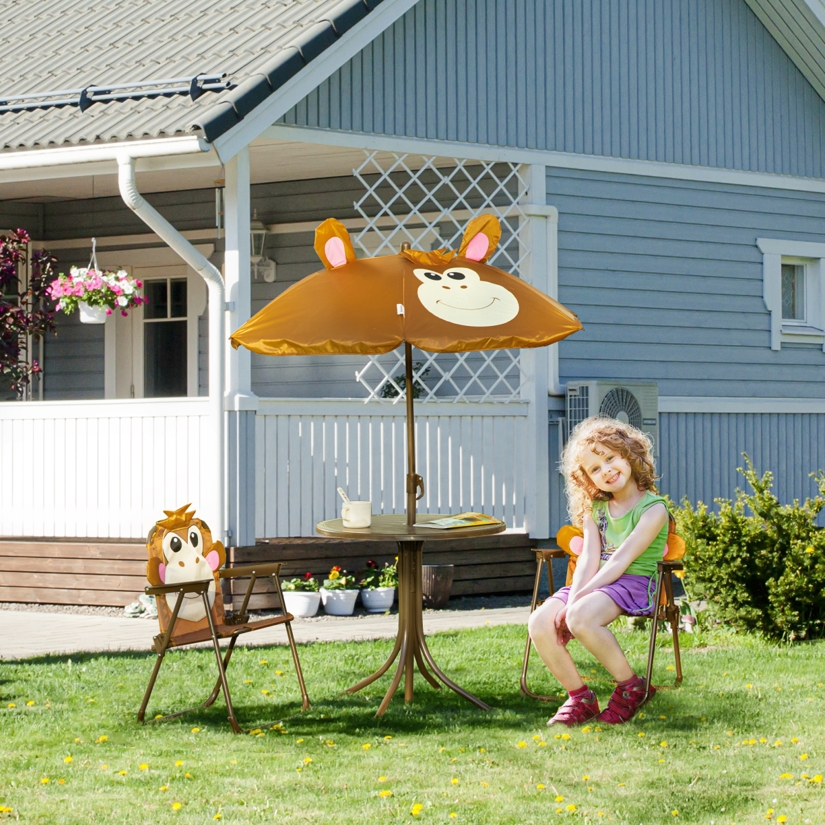 cortex-london-windsor-kids-foldable-monkey-garden-table-chair-umbrella-set