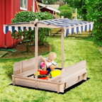 Kids Square Wooden Sandpit Children Cabana Sandbox Outdoor Playset