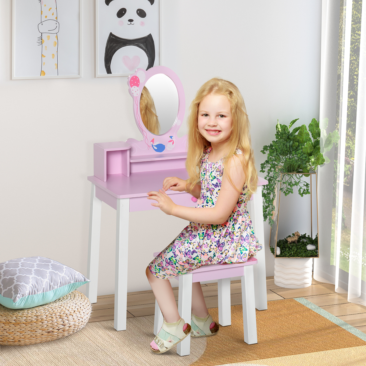 cortex-london-windsor-kids-pink-dressing-table-stool-set-with-storage